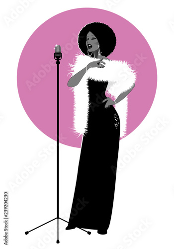 Beautiful and elegant jazz singer isolated on white and pink background