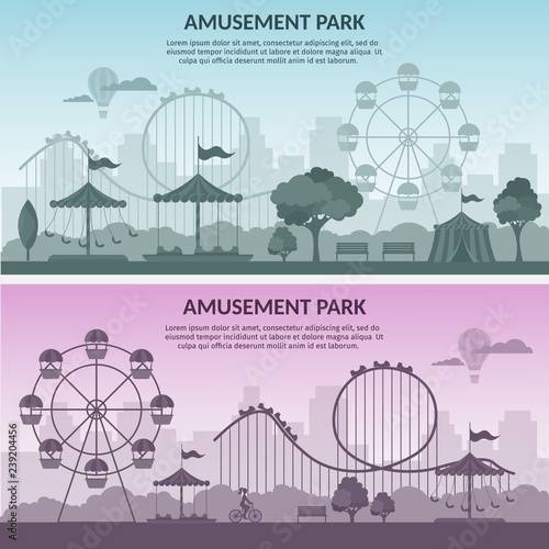 Amusement park vector illustration cartoon flat banner