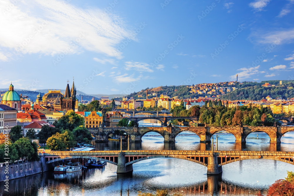 Prague Bridges over the river Vltava, Czech Republic - obrazy, fototapety, plakaty 