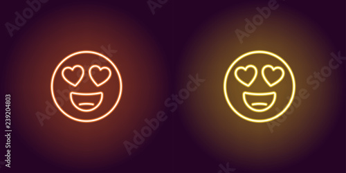 Neon illustration of emoji in love. Vector icon