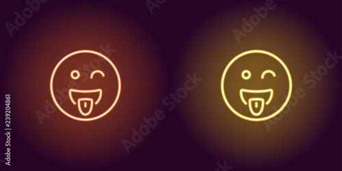 Neon illustration of teasing emoji. Vector icon
