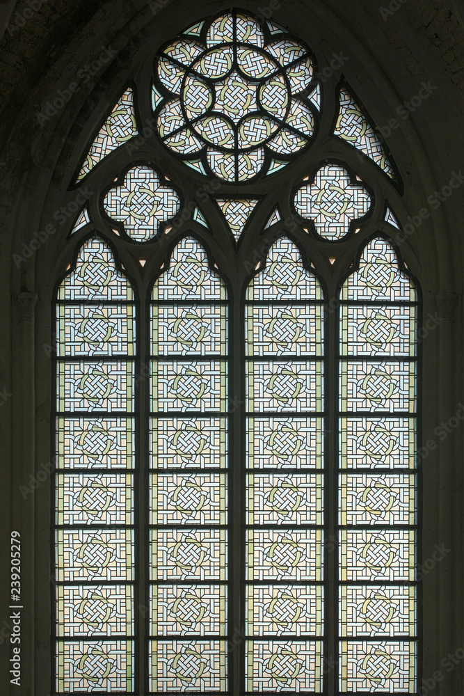 religious leaded glass window in the St. Rumbold's Cathedral;