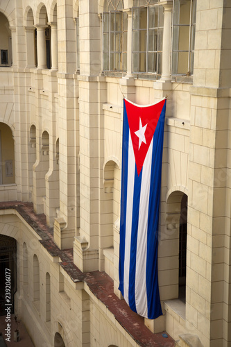 Cuban flag against a building