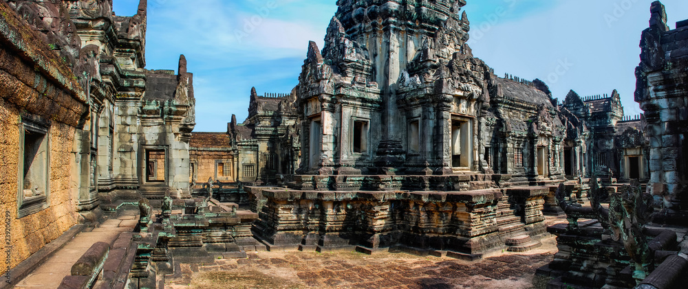 Panoramic view of the temple buildings of Angkor Wat Cambodia