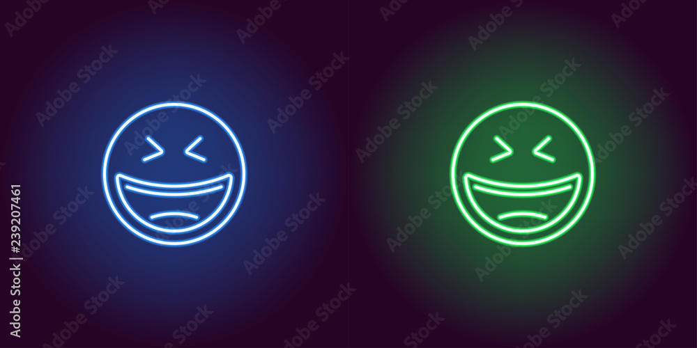 Neon illustration of laughing emoji. Vector icon Neon illustration of laughing emoji. Vector icon