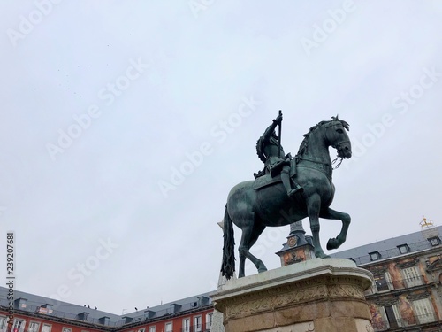 Statue of Felipe II in the Plaza Mayor of Madrid.