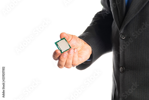 CPU device in the hands, isolated on a white