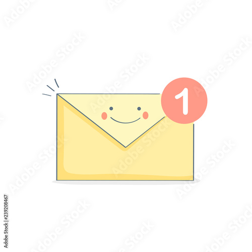 New Email, Email, open letter, Inbox message, sms with funny face. Mail notification, sending messages via internet, communication, sharing spam, news and information, promotion concept