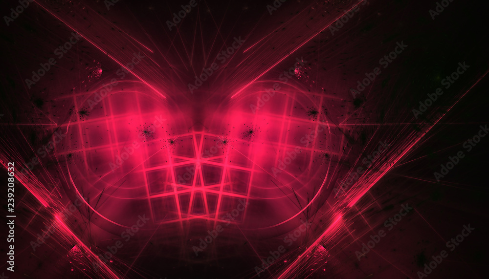 Beautiful red background of glowing particles and lines with depth of field and bokeh. 3d illustration, 3d render Beautiful red background of glowing particles and lines with depth of field and bokeh. 3d illustration, 3d render