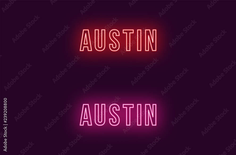 Neon name of Austin city in USA. Vector text Neon name of Austin city in USA. Vector text