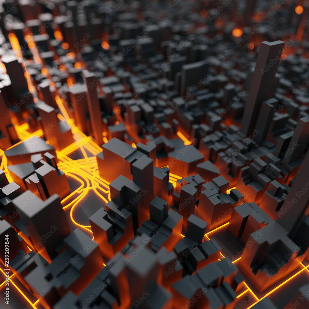 Fototapeta premium Techno mega city; urban and futuristic technology concepts, original 3d rendering