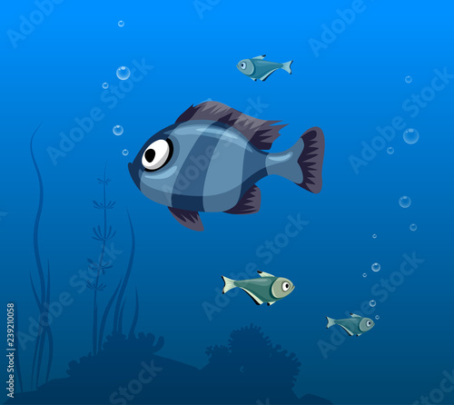 vector illustration of fish in the water, sea underwater, shoal of fishes