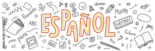Espanol. Translation "Spanish". Language hand drawn doodles and lettering.