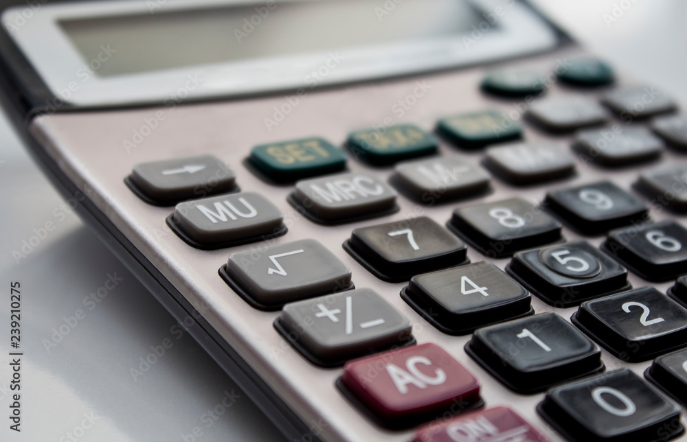 Close up button calculator , calculator on table Close up button calculator , calculator on table
