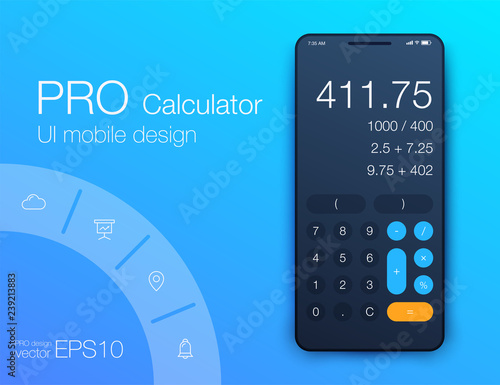 Smartphone With Calculator App, Vector realistic illustration