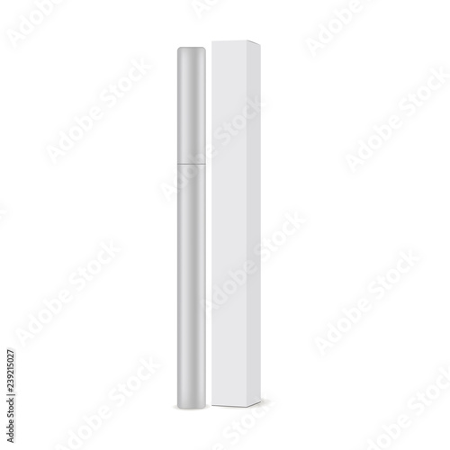 Eyeliner tube with box mockup isolated on white background. Vector illustration