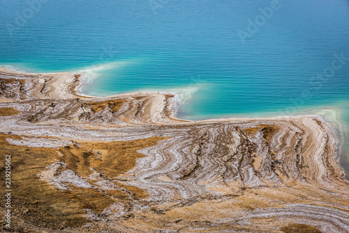 The different colors of the Dead Sea in Jordan