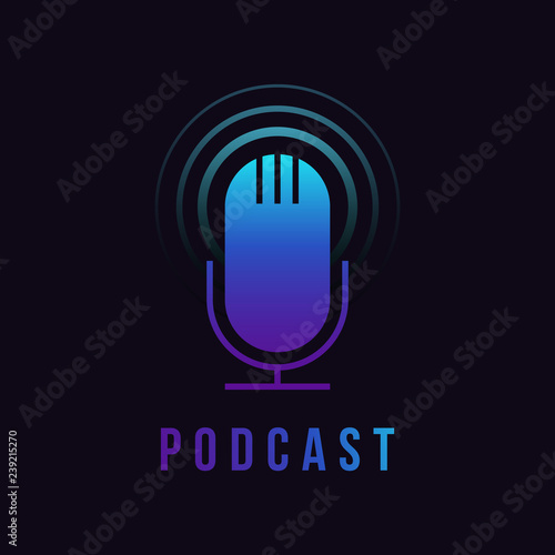 Table studio microphone icon. Broadcast sign. Podcast emblem with blue gradient. Vector Radio mic illustration
