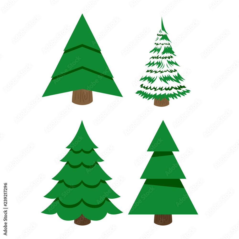 set of Christmas trees on a white background