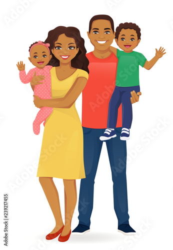 Parents with newborn baby girl and toddler boy vector illustration isolated. Happy family portrait. Mother and father with daughter and son