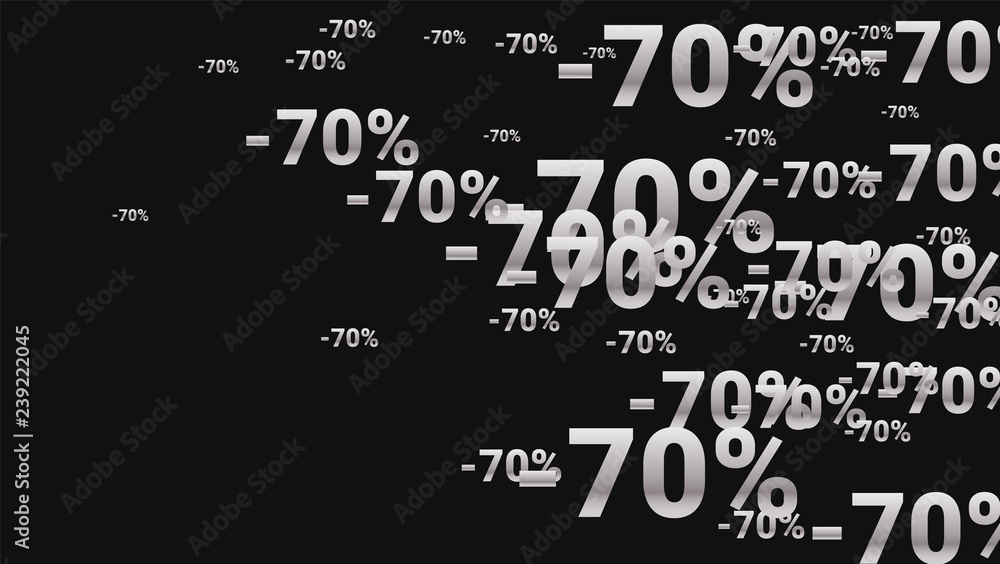 Percent Sings on Dark Background. Black Poster with Silver Percent Sings and Snowflakes. Vector Discount Sale Background.