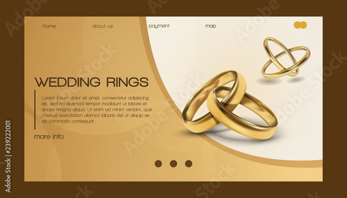 Wedding rings vector wed shop business landing page of engagement symbol gold jewellery for proposal marriage sign web-page backdrop illustration web-site background