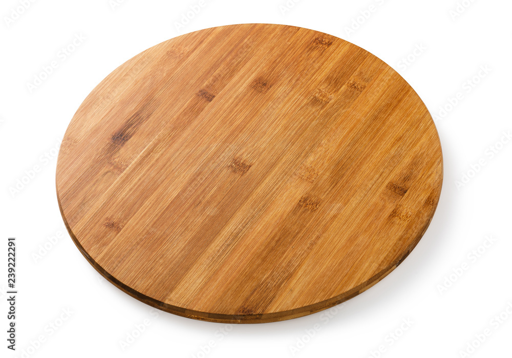 Empty cutting board isolated on white background, tilted view Empty cutting board isolated on white background, tilted view