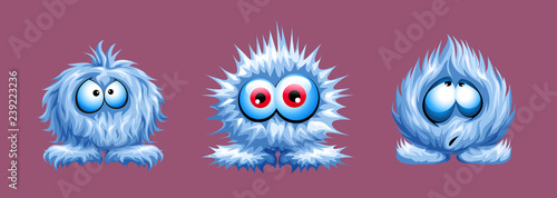 vector set of cute fuzzy animal shaggy blue