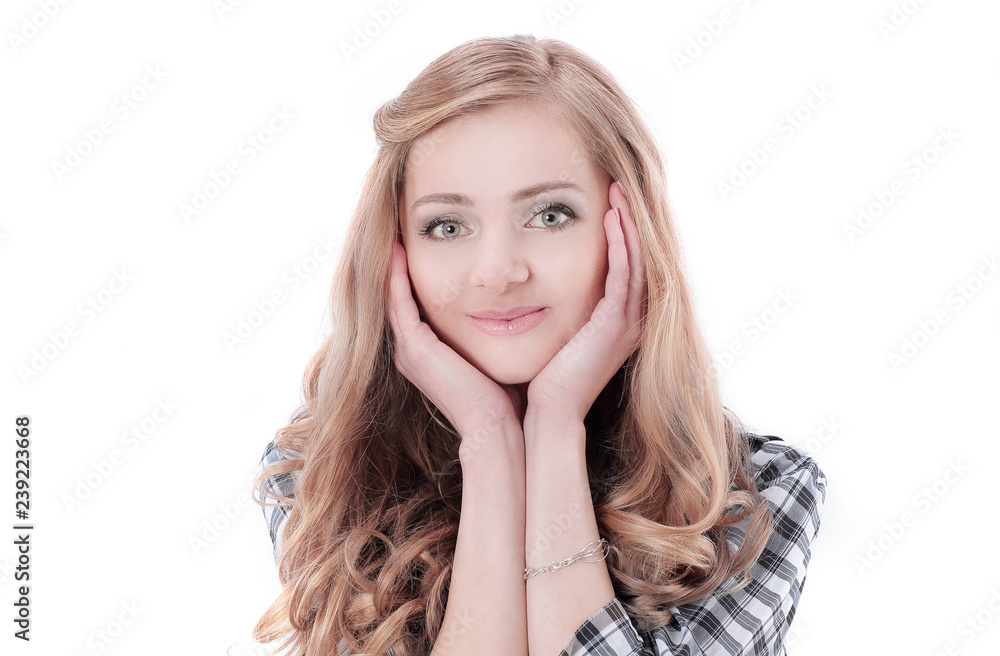 closeup.portrait of a young business woman.isolated on white closeup.portrait of a young business woman.isolated on white