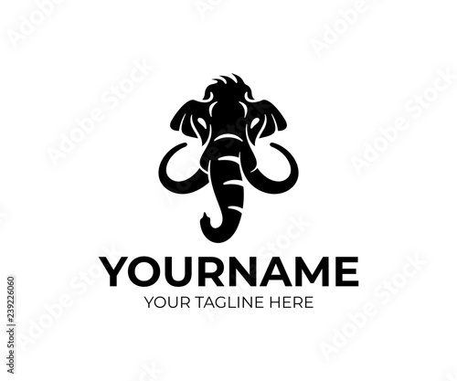 Mammoth animal, head, face or muzzle with tusks, logo design. Wildlife, nature, wild, prehistoric, fossil and ancient animal, vector design and illustration