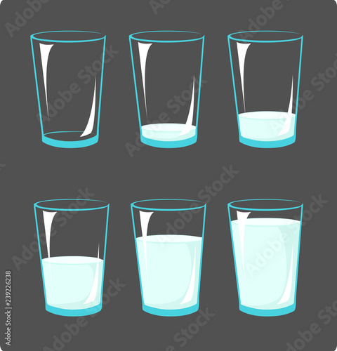 Set icons glasses with milk - animation frames full and poor glass photo