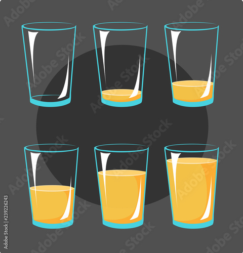 Set icons glasses with orange juice - animation frames full and poor glass photo