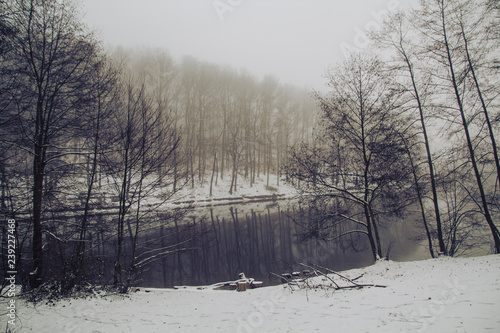 Saarland im Winter - Verschneite Landschaft um Weiher / Teich