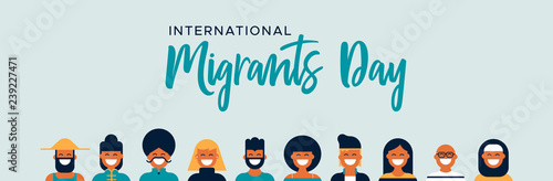 Migrants Day banner of diverse culture people team