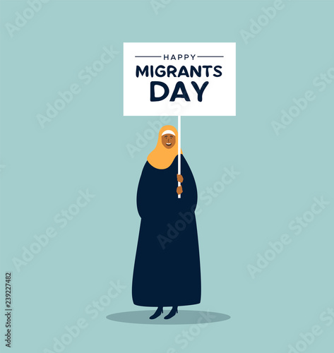 Woman in hijab at migrants Day rights day march