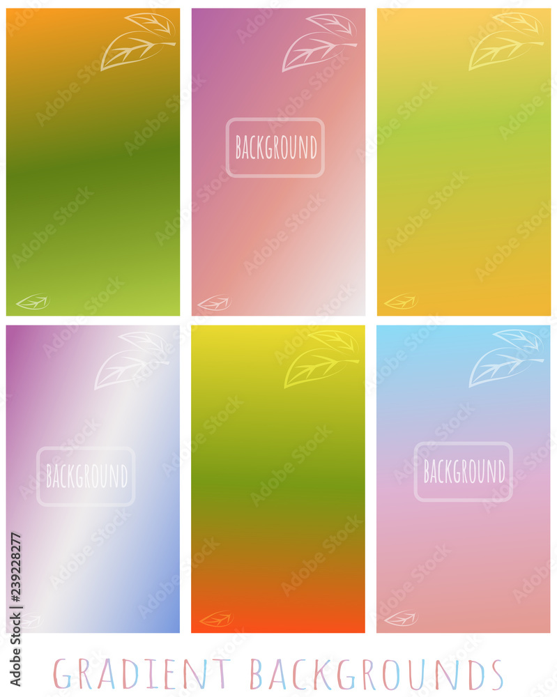 Set of Gradient vector backgrounds -  Winter and autumn - with leaves -  for website,  presentation, mobile app