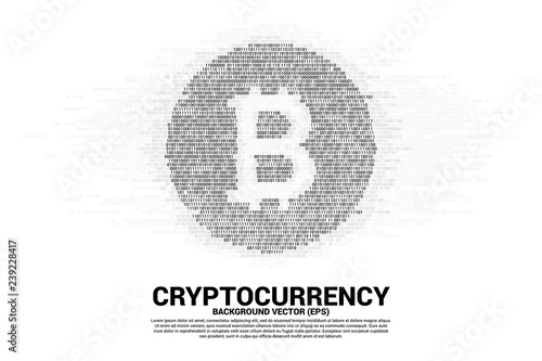 Vector Bit coin symbol with one and zero binary code digit matrix style. Background Concept for cryptocurrency technology and electronic money