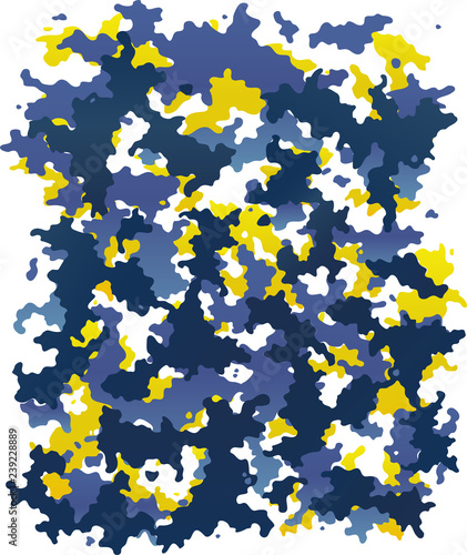 Digital blue and yellow camouflage. 