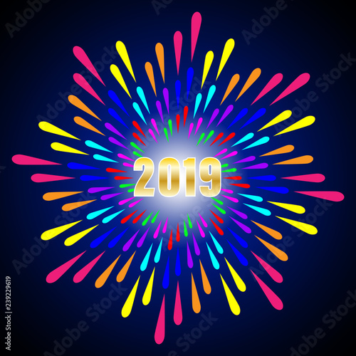 Happy New 2019.Multicolored Form of Fireworks.