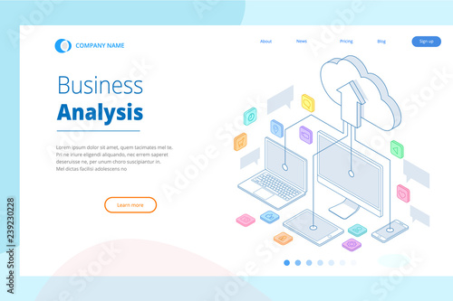 Web page design templates Cloud Computing concept. Isometric cloud services. Internet technology. Online services. Data, information security. Vector illustration.