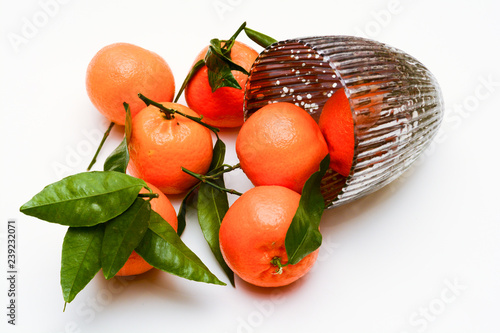 Fresh ripe Oranges, fruit isolated on white background photo