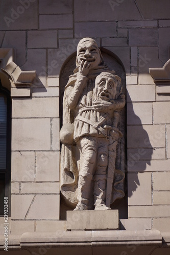 Exterior façade happy sad man