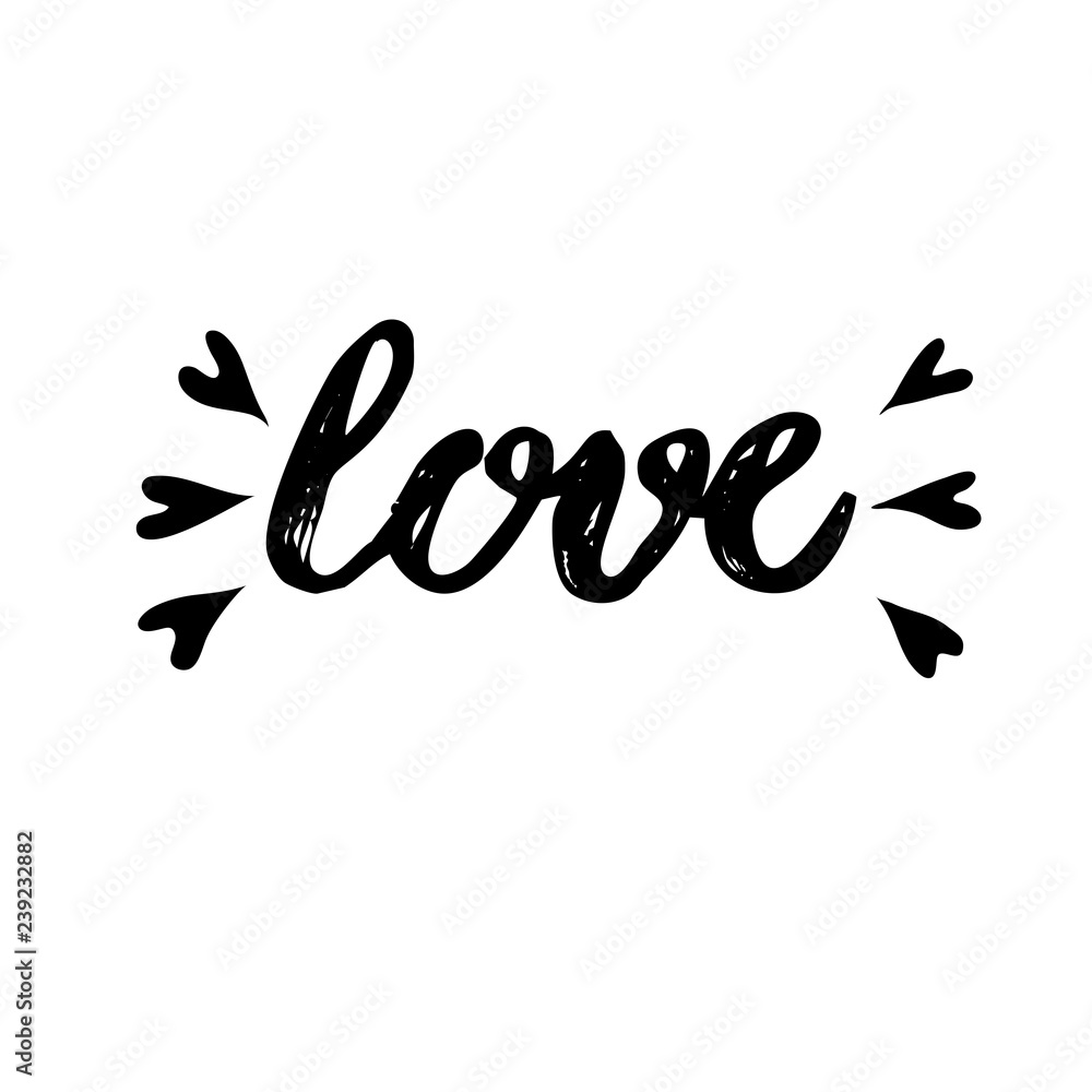 Hand lettering for Valentine's Day. Love word hand lettering. Vector illustration on white background. Hand lettering for Valentine's Day. Love word hand lettering. Vector illustration on white background.