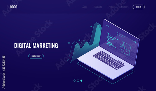 Computer data visualization, digital technology, data graph, statistics processing, dark vector neon