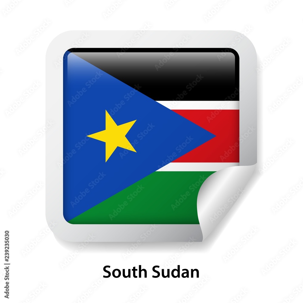 Flag of South Sudan. Round glossy badge sticker Flag of South Sudan. Round glossy badge sticker