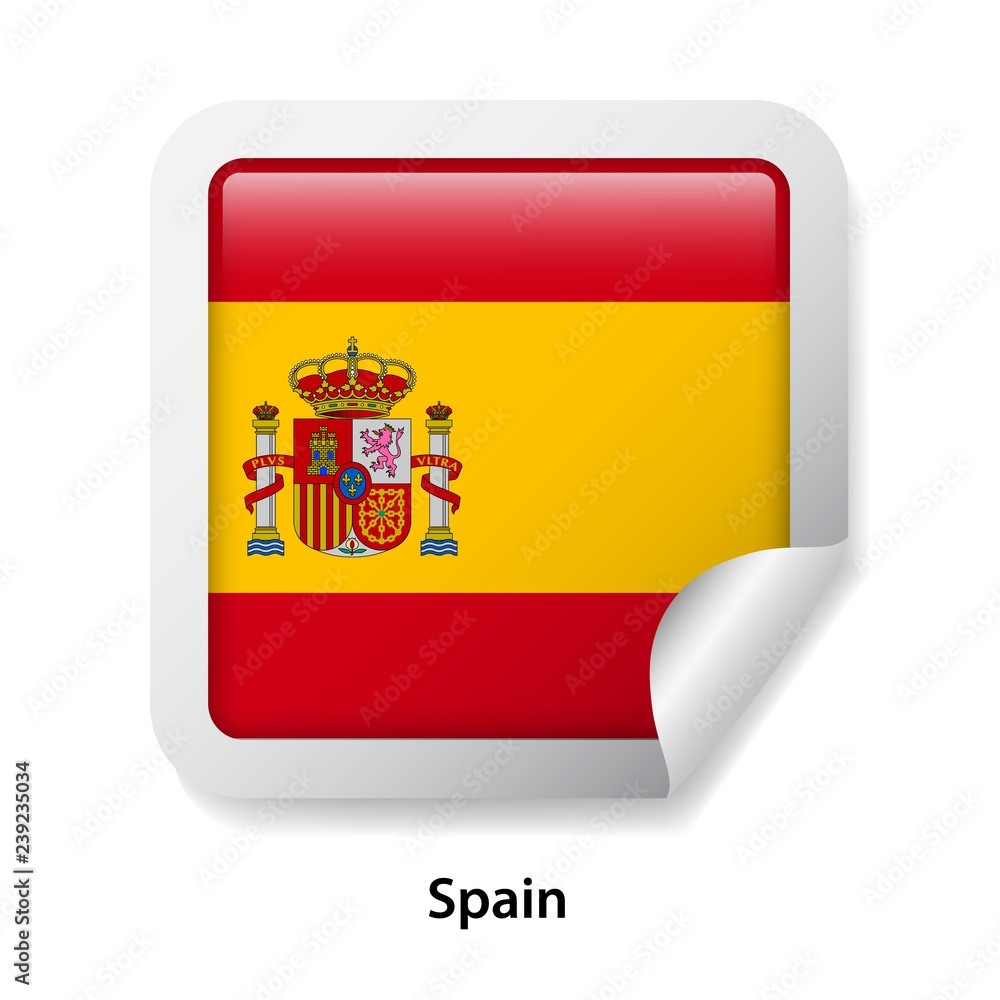 Flag of Spain. Round glossy badge sticker Flag of Spain. Round glossy badge sticker