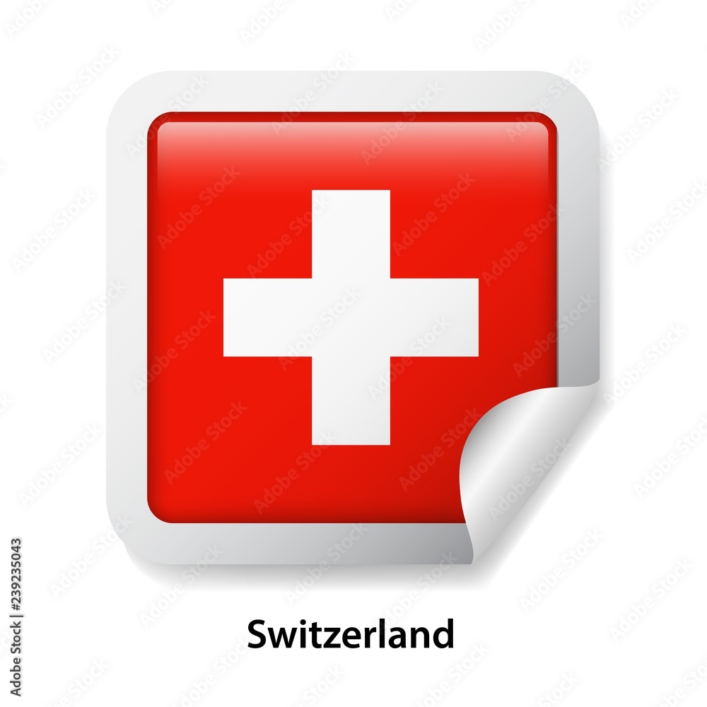 Flag of Switzerland. Round glossy badge sticker Flag of Switzerland. Round glossy badge sticker