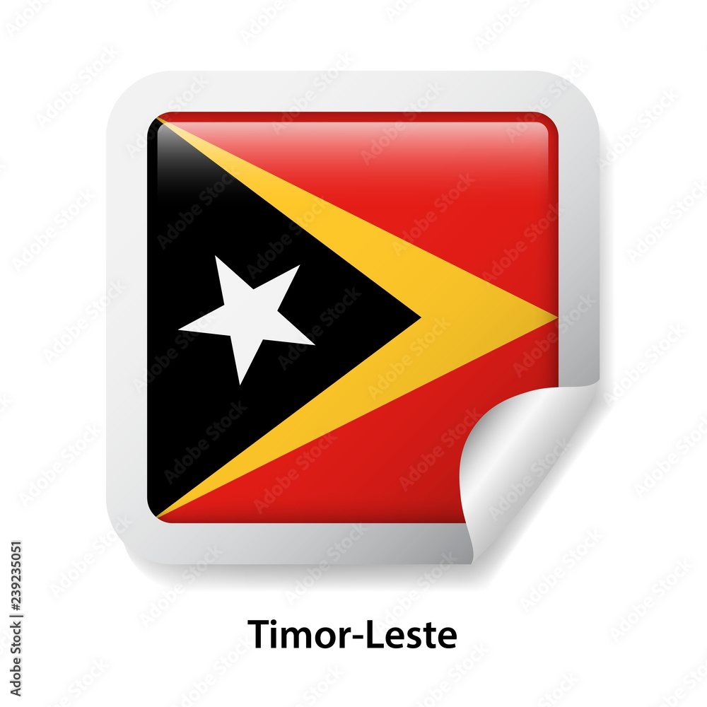 Flag of Timor-Leste. Round glossy badge sticker Flag of Timor-Leste. Round glossy badge sticker