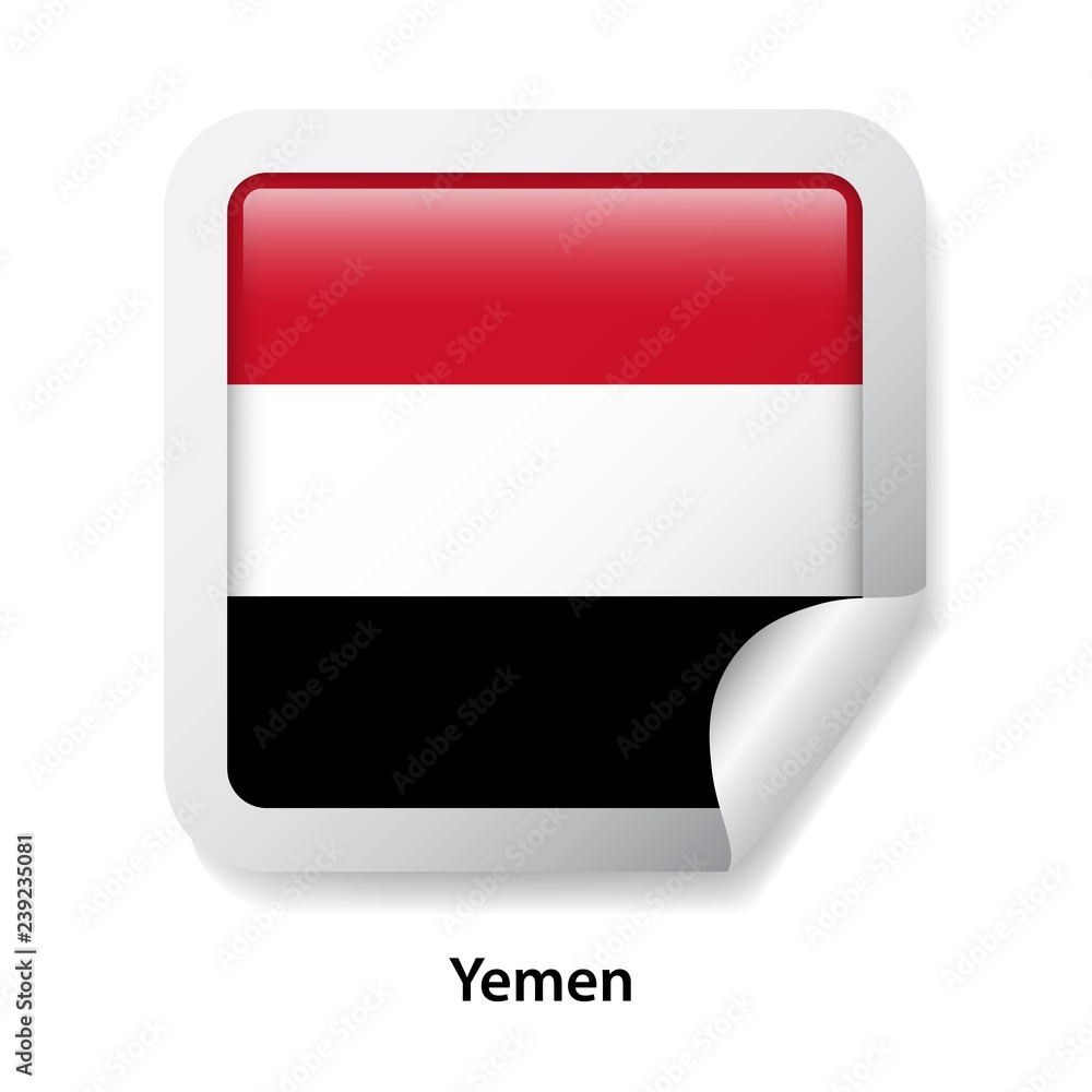 Flag of Yemen. Round glossy badge sticker Flag of Yemen. Round glossy badge sticker