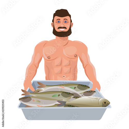 Man with tray fish